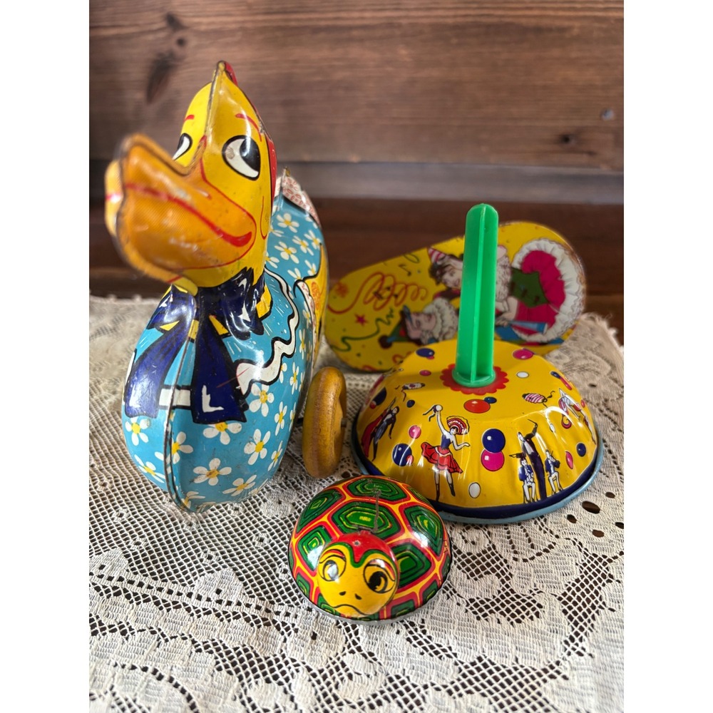 Tin Toys Wind Up Duck Turtle Party NO KEY Lot of 4 Parts or Decor READ Vintage - Picture 7 of 16